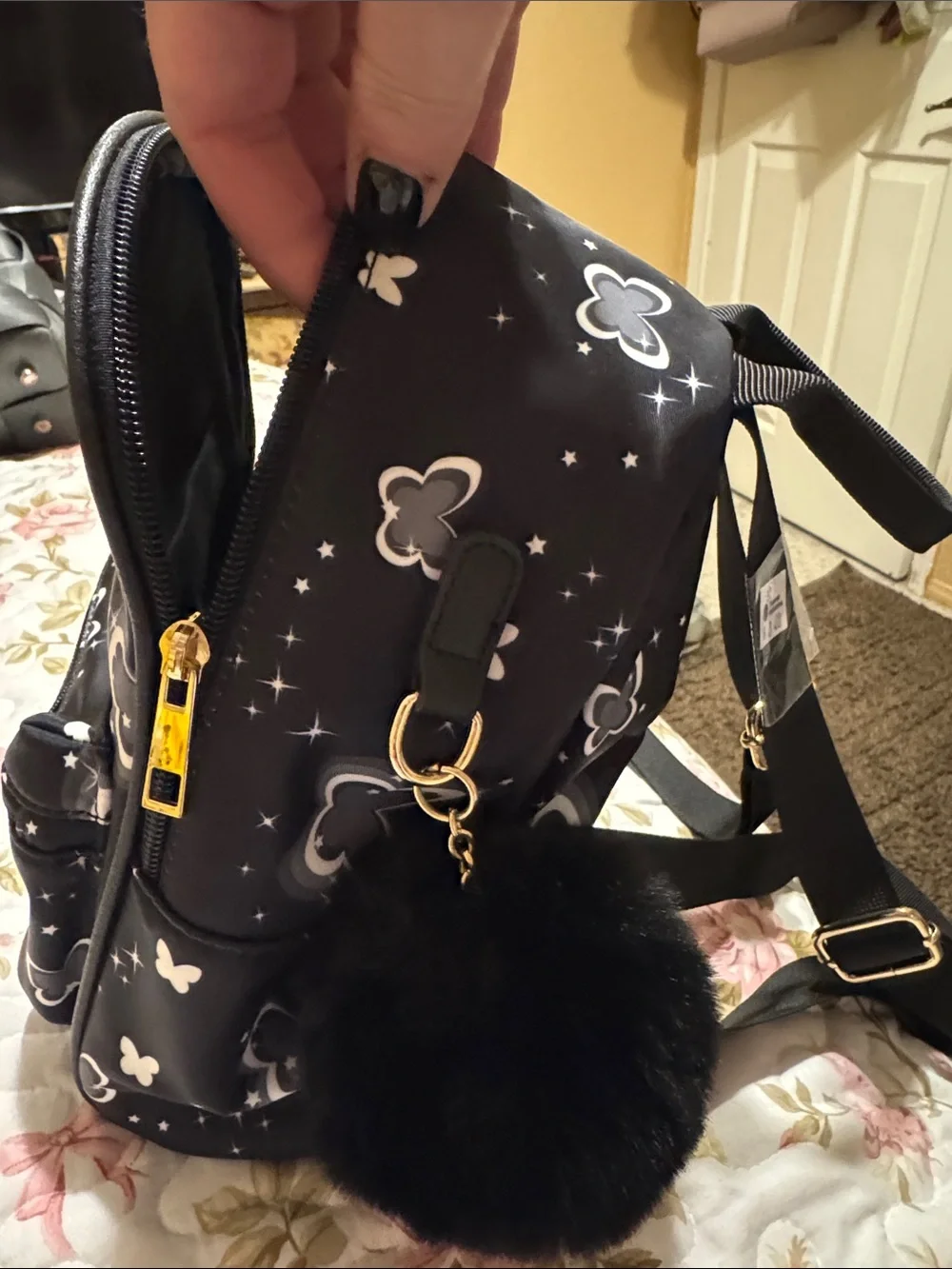 Black Butterfly Print Mini Backpack - Fashionable Women’s Bag